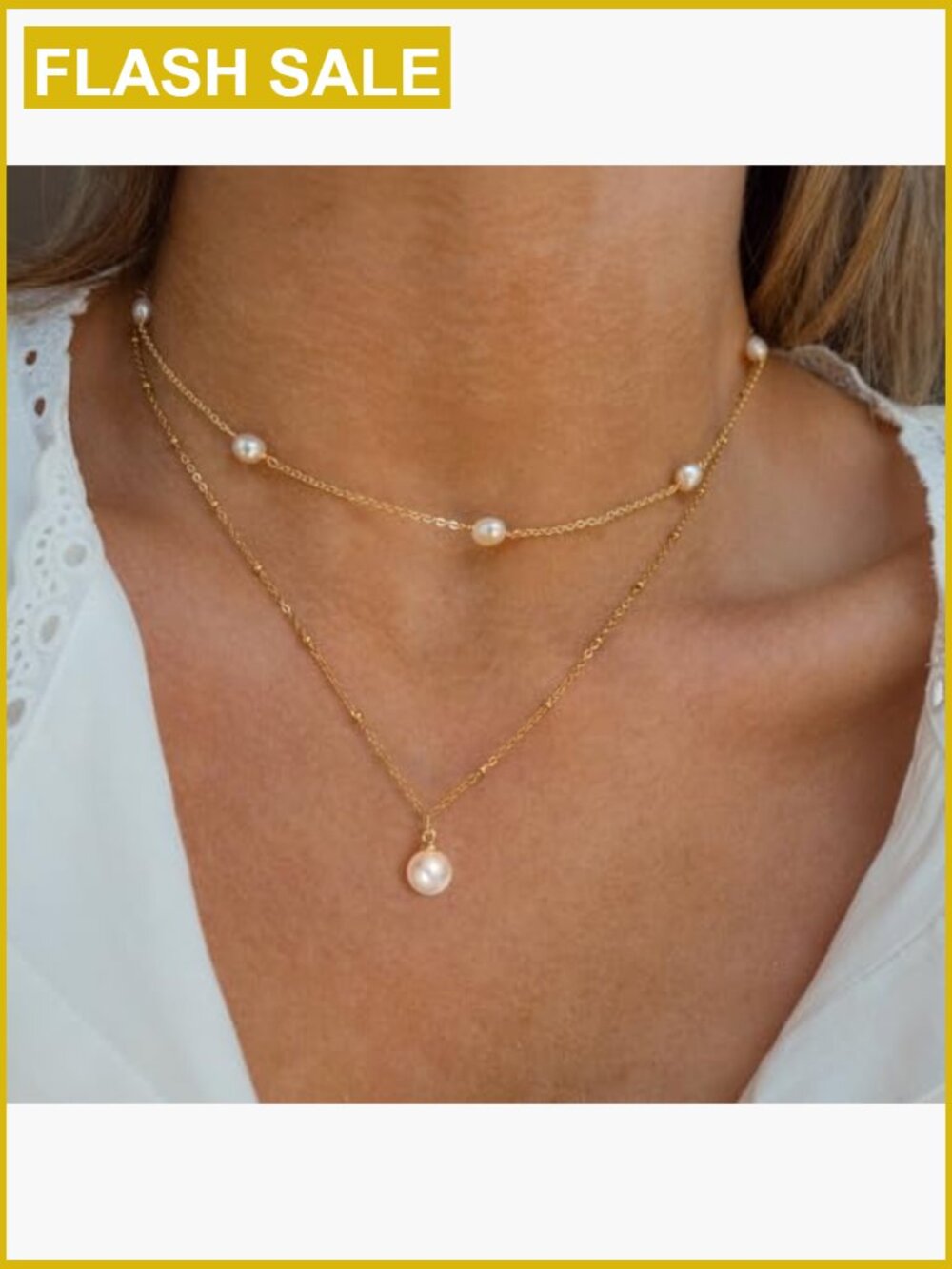 Dainty Pearl Necklace for Women - 14k Gold Plated Lobster Clasp - Picture 4 of 7